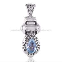 Blue Topaz and Pearl Gemstone 925 Solid Silver Pendant